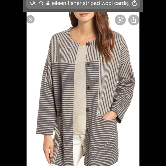 Eileen Fisher Sweaters - Eileen Fisher stripe merino wool Cardigan